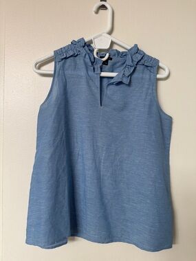 Ann Taylor Sky Blue Sleeveless Ruffle Neck Camisole